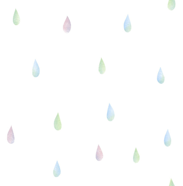Malibu Raindrops Wallpaper - Contemporary Kids & Nursery - Pink, Blue, and Green | Malibu Wallpaper