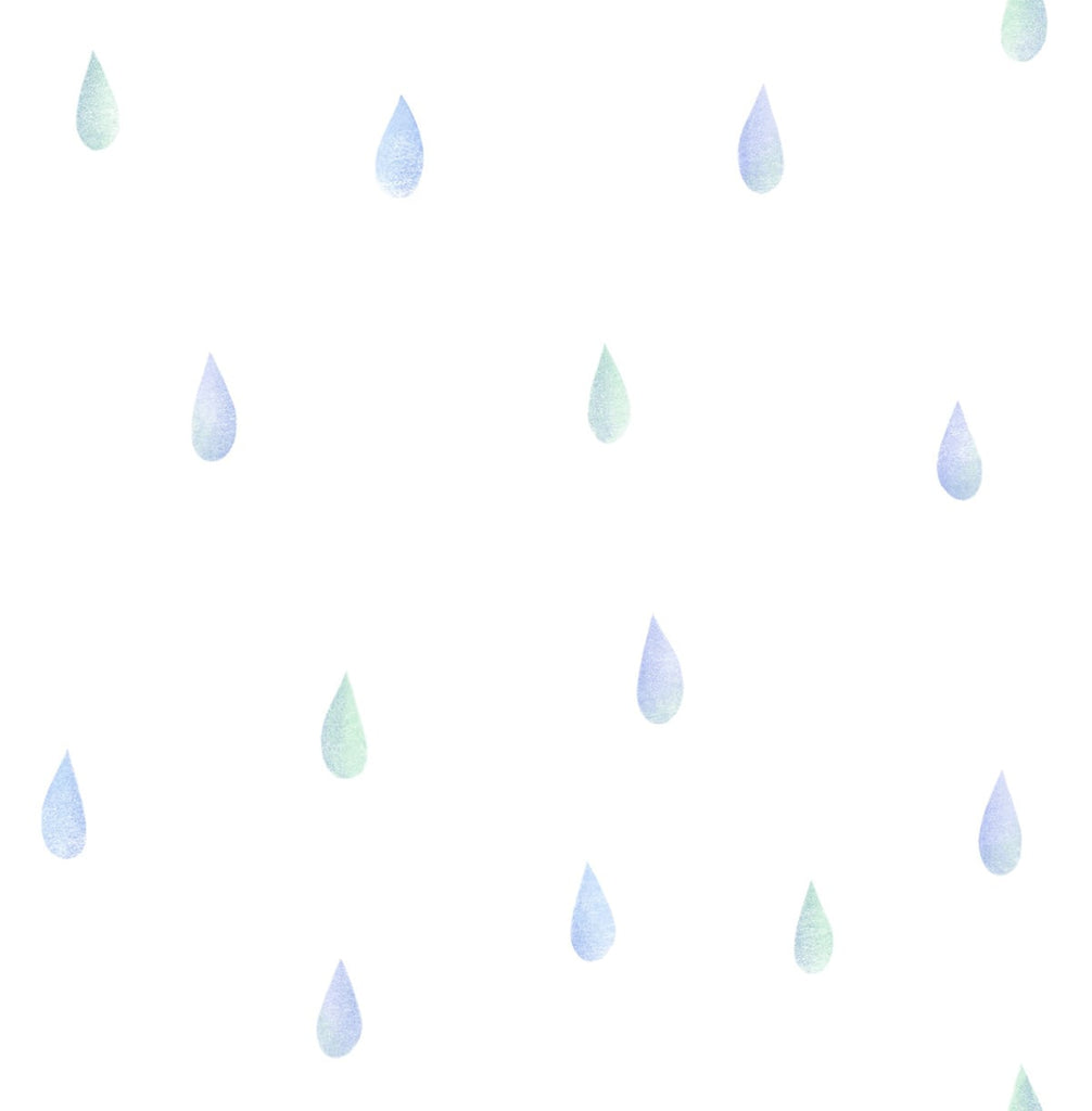 Malibu Raindrops Wallpaper - Contemporary Kids & Nursery - Periwinkle and Mint | Malibu Wallpaper