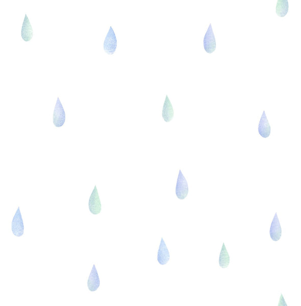 Malibu Raindrops Wallpaper - Contemporary Kids & Nursery - Periwinkle and Mint | Malibu Wallpaper
