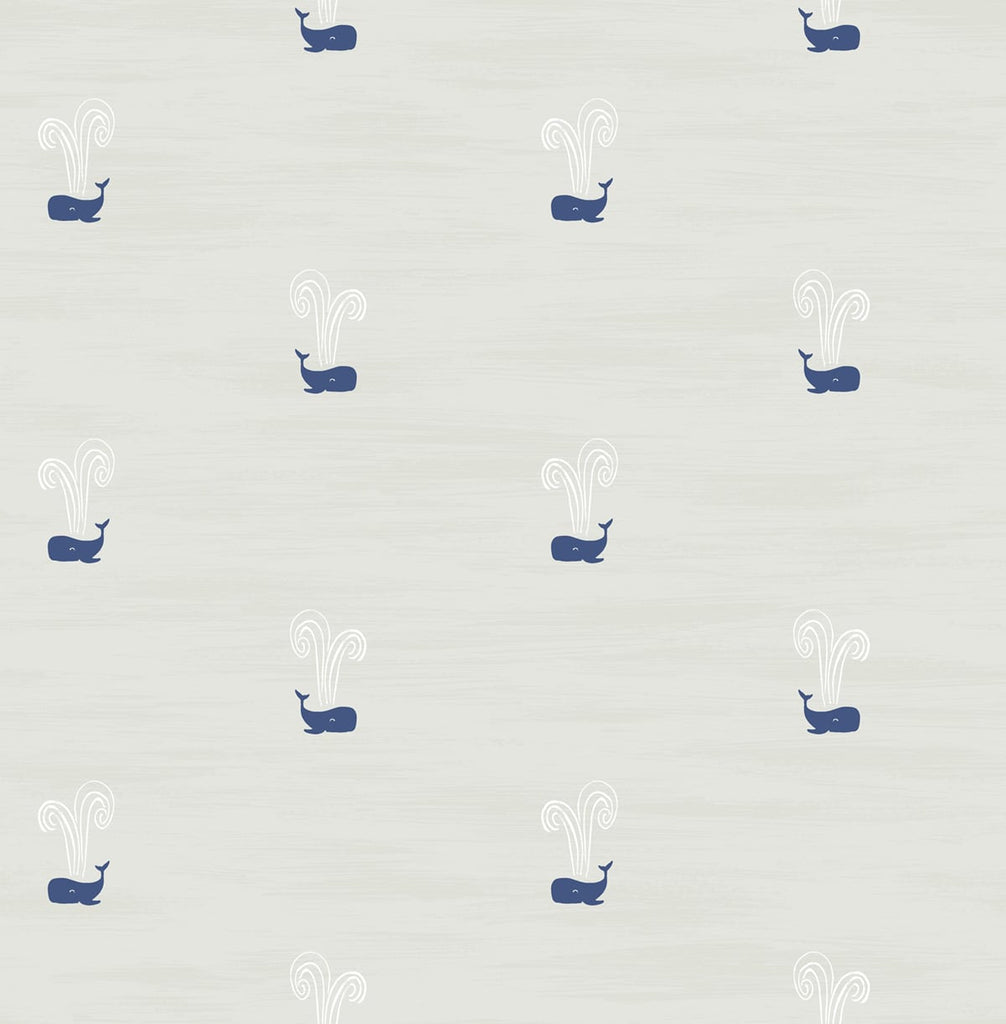 Malibu Tiny Whales Wallpaper - Contemporary Kids & Nursery - Soft Gray and Navy | Malibu Wallpaper