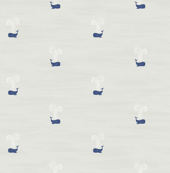 Malibu Tiny Whales Wallpaper - Contemporary Kids & Nursery - Soft Gray and Navy | Malibu Wallpaper
