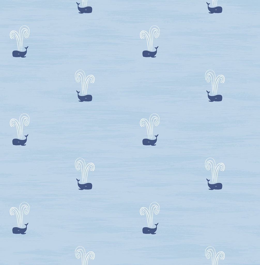 Malibu Tiny Whales Wallpaper - Contemporary Kids & Nursery - Sky Blue and Navy | Malibu Wallpaper
