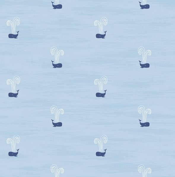 Malibu Tiny Whales Wallpaper - Contemporary Kids & Nursery - Sky Blue and Navy | Malibu Wallpaper