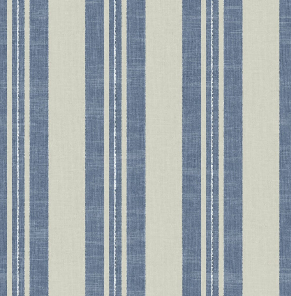 Malibu Linen Stripe Wallpaper - Contemporary Kids & Nursery - Denim and Soft Gray | Malibu Wallpaper