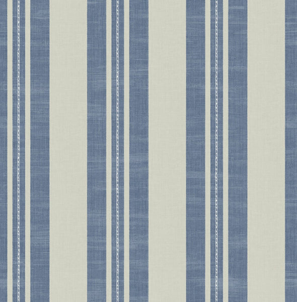 Malibu Linen Stripe Wallpaper - Contemporary Kids & Nursery - Denim and Soft Gray | Malibu Wallpaper