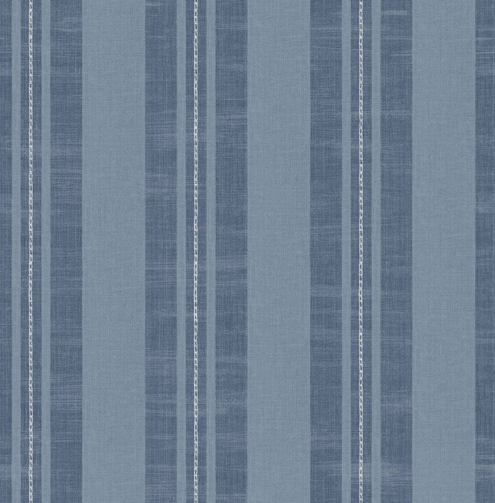 Malibu Linen Stripe Wallpaper - Contemporary Kids & Nursery - Sky Blue and Denim | Malibu Wallpaper
