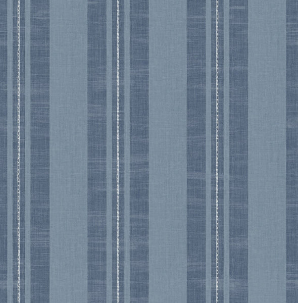 Malibu Linen Stripe Wallpaper - Contemporary Kids & Nursery - Sky Blue and Denim | Malibu Wallpaper