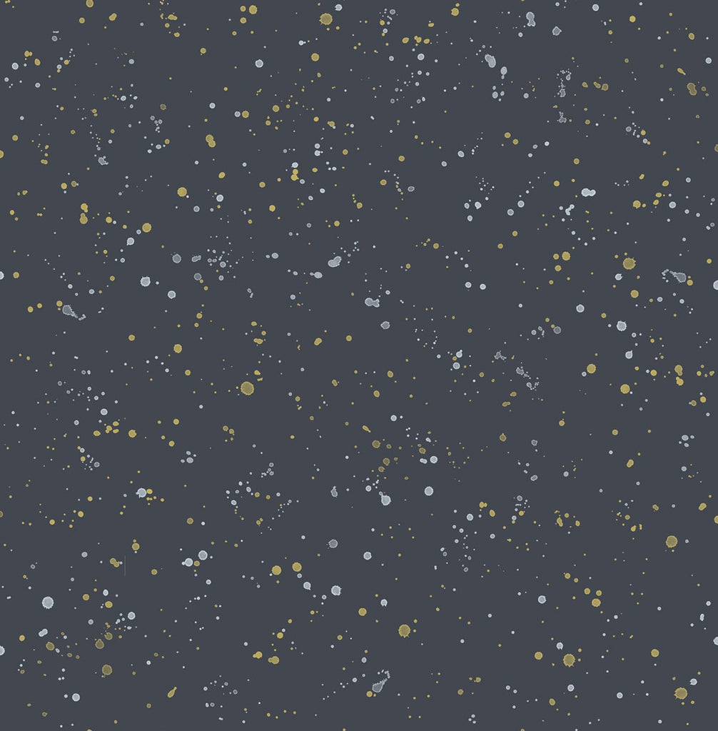 Malibu Paint Splatter Wallpaper - Contemporary Kids & Nursery - Midnight Blue and Metallic Gold | Malibu Wallpaper