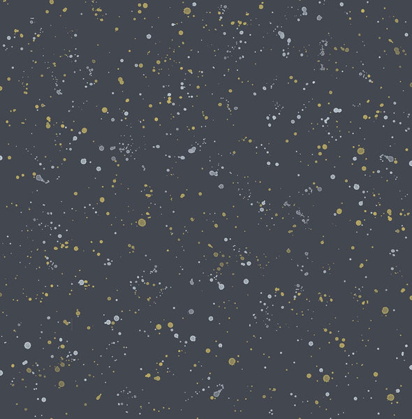 Malibu Paint Splatter Wallpaper - Contemporary Kids & Nursery - Midnight Blue and Metallic Gold | Malibu Wallpaper