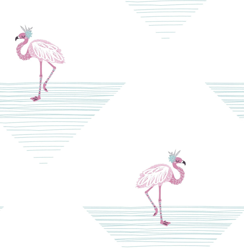 Malibu Dancing Flamingo Wallpaper - Contemporary Kids & Nursery - Fuchsia and Teal | Malibu Wallpaper