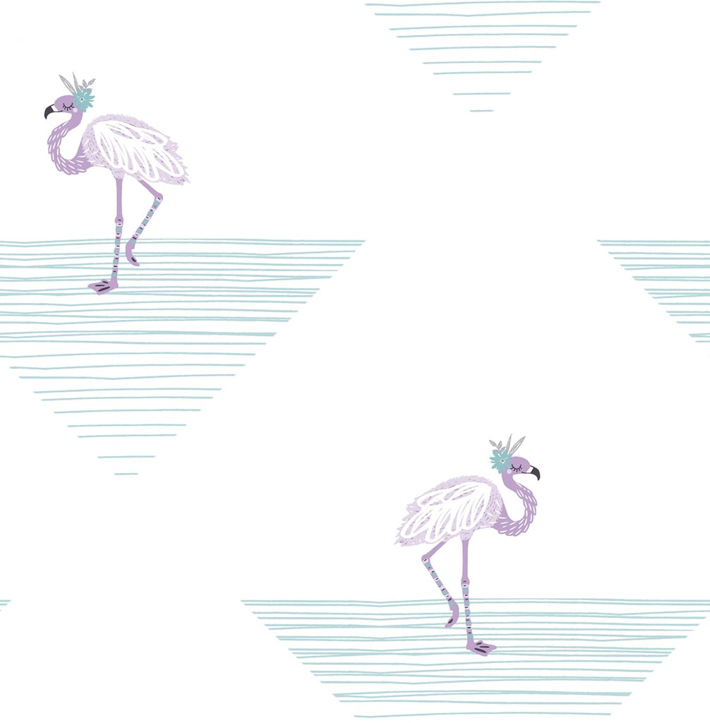 Malibu Dancing Flamingo Wallpaper - Contemporary Kids & Nursery - Teal and Lilac | Malibu Wallpaper