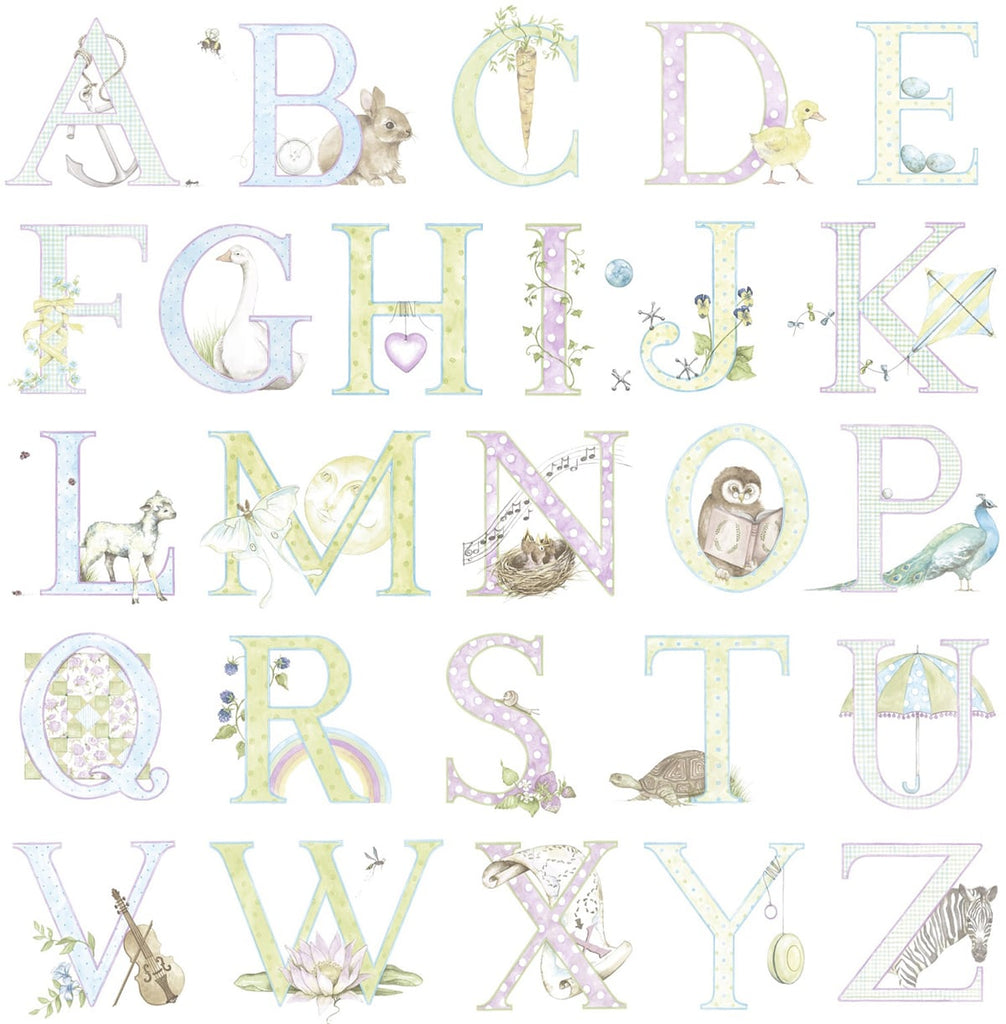 Malibu Alphabet Wallpaper - Contemporary Kids & Nursery - Light Pastel | Malibu Wallpaper
