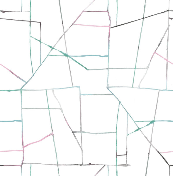 Malibu Geo Creative Wallpaper - Contemporary Kids & Nursery - Pink, Teal, and Gray | Malibu Wallpaper