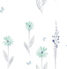 Malibu Daisy Field Wallpaper - Contemporary Kids & Nursery - Teal and Gray | Malibu Wallpaper
