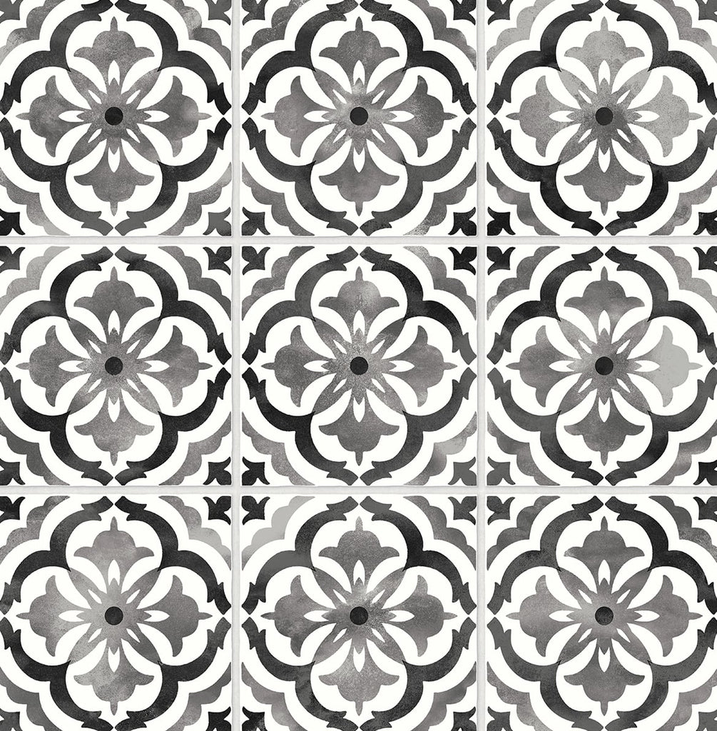 Malibu PS Sorento Tile Contemporary Tile - Black | Peel and Stick Removable Wallpaper