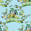 Malibu Citrus Hummingbird Wallpaper - Contemporary Palm Leaf - Sky Blue | Malibu Wallpaper