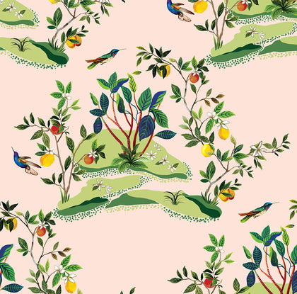 Citrus Hummingbird Contemporary Palm Leaf - Blush | Architectural Wallcoverings