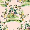 Malibu Citrus Hummingbird Wallpaper - Contemporary Palm Leaf - Blush | Malibu Wallpaper