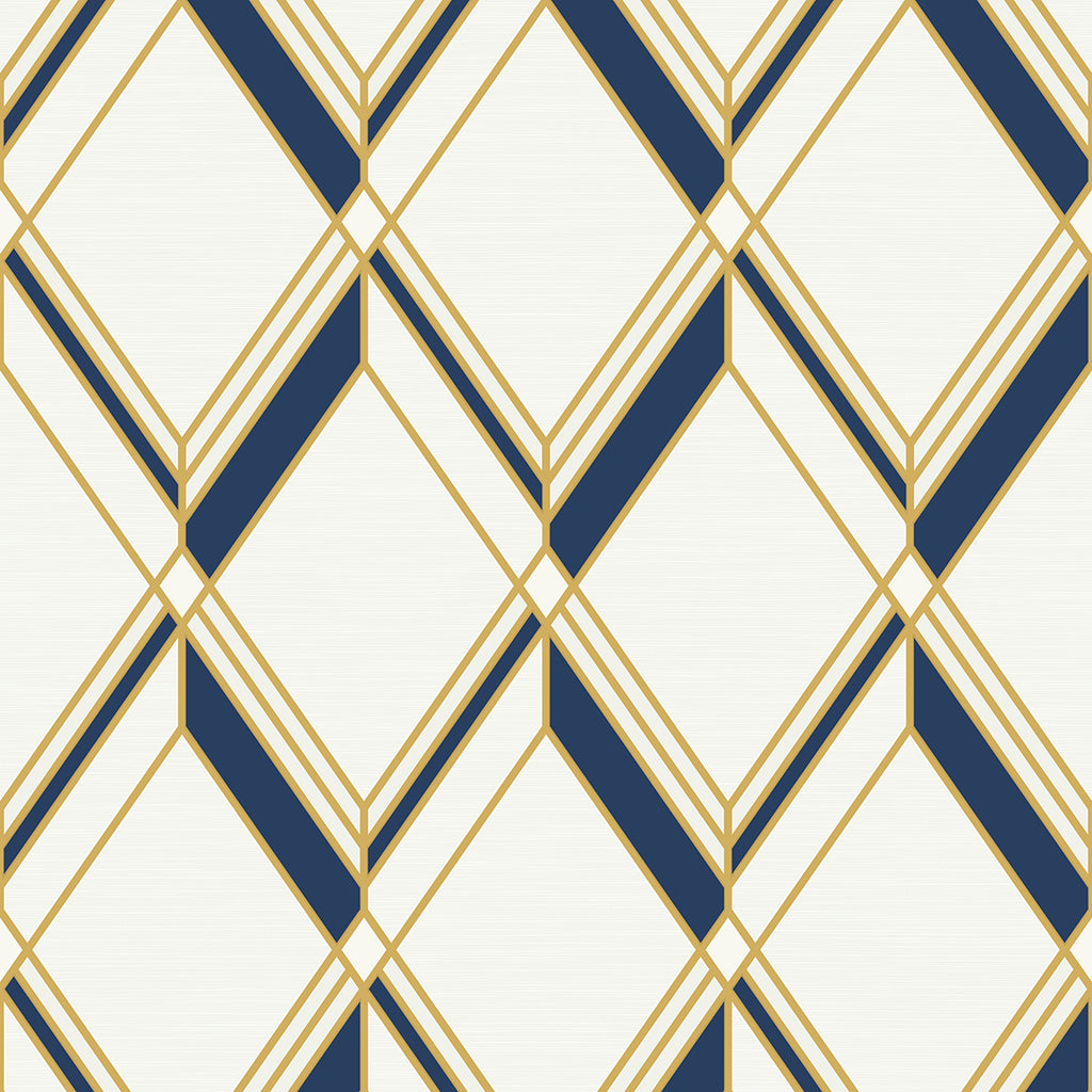 Malibu Brooklyn Diamond Wallpaper - Contemporary Geometric - Metallic Gold & Navy | Malibu Wallpaper
