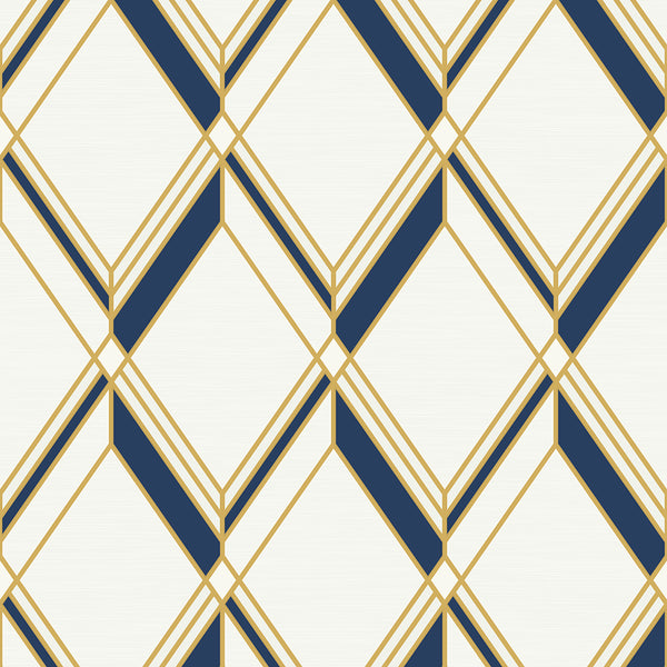 Malibu Brooklyn Diamond Wallpaper - Contemporary Geometric - Metallic Gold & Navy | Malibu Wallpaper