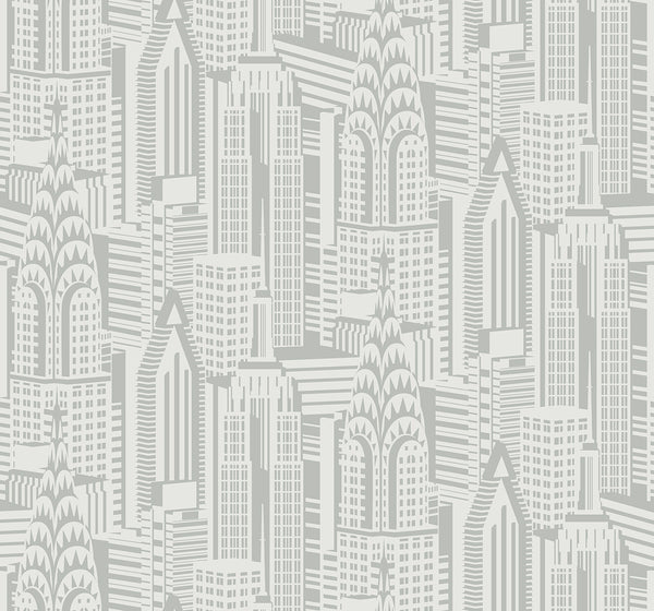 Malibu Manhattan Skyline Wallpaper - Contemporary Abstract - Silver Sky