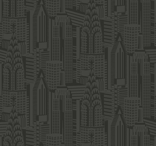 Manhattan Skyline Contemporary Abstract - Midnight | Architectural Wallcoverings