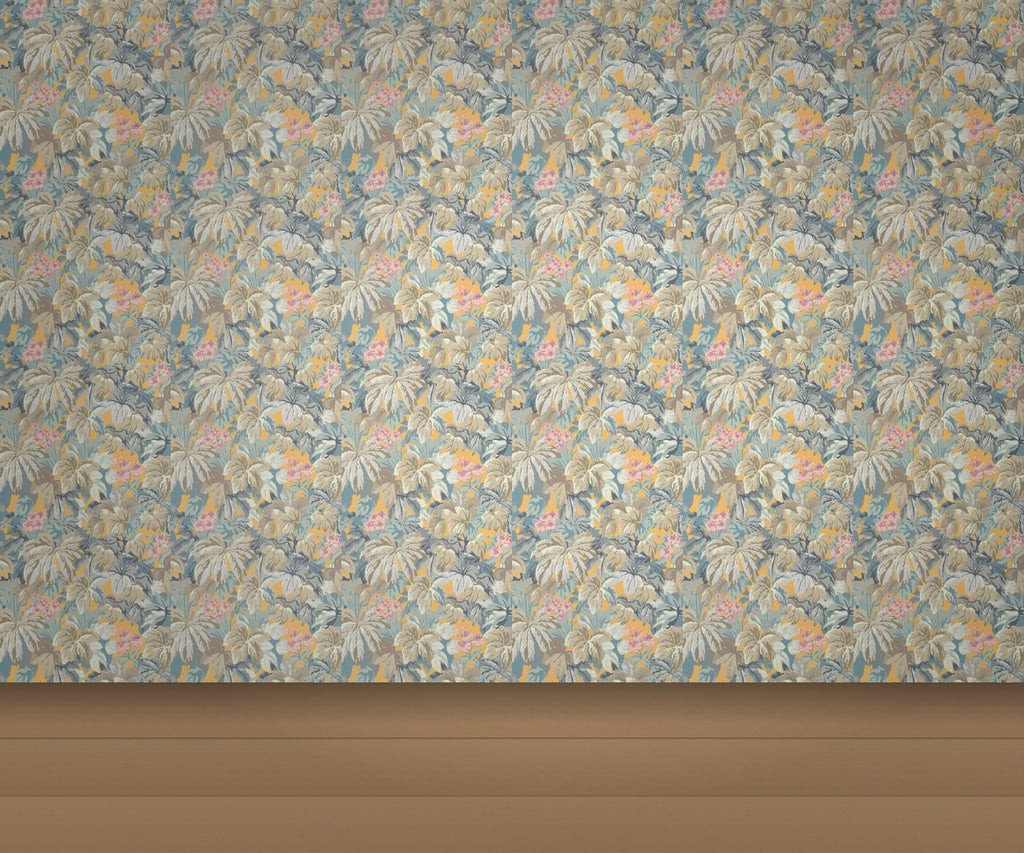 Golden Yellow & Seafoam Green Floral with Leaves Wallcovering | DW Bespoke Studios - Room Setting