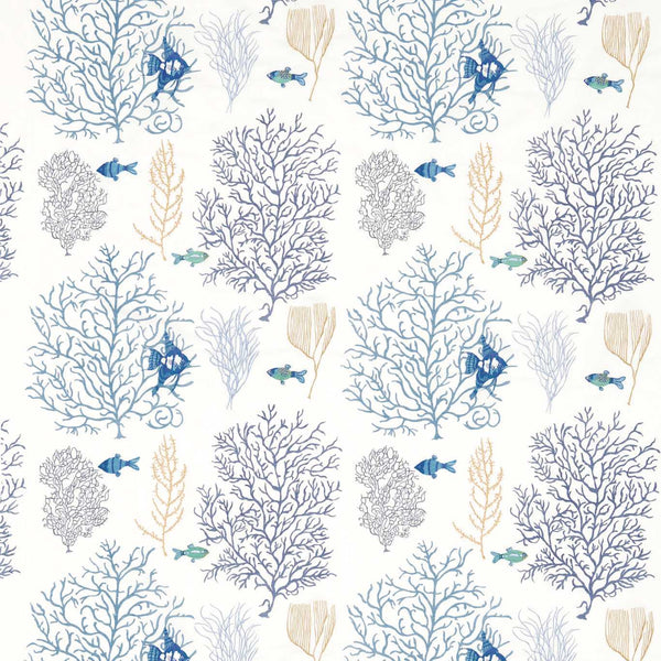 Coral And Fish Embroidery Marine Blue | Sanderson