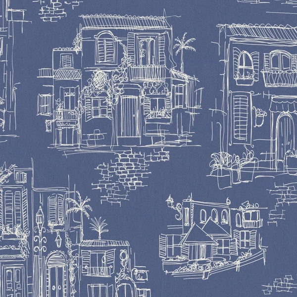Charming Lanes China Blue Wallcovering | Brand McKenzie