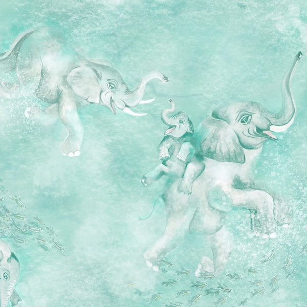 Elephant Breaststroke Aqua Wallcovering | Brand McKenzie