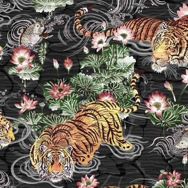Tiger Lily Charcoal & Gold Wallcovering | Brand McKenzie