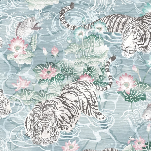 Tiger Lily Arctic Blue & Pink Wallcovering | Brand McKenzie