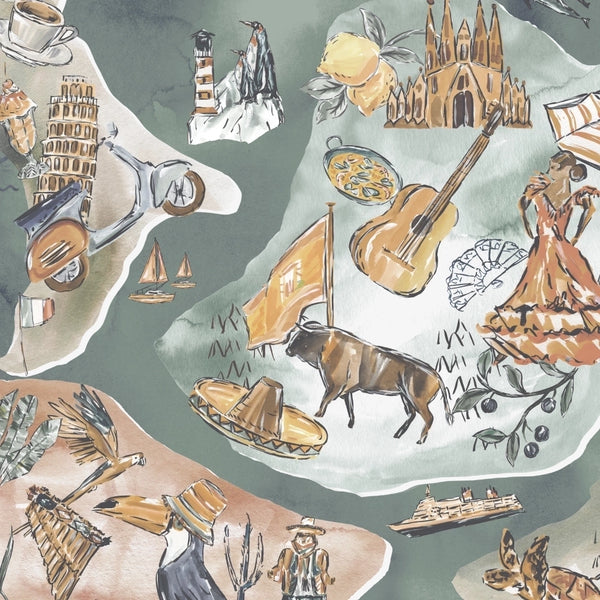 Travel Map Clay & Khaki Wallcovering | Brand McKenzie