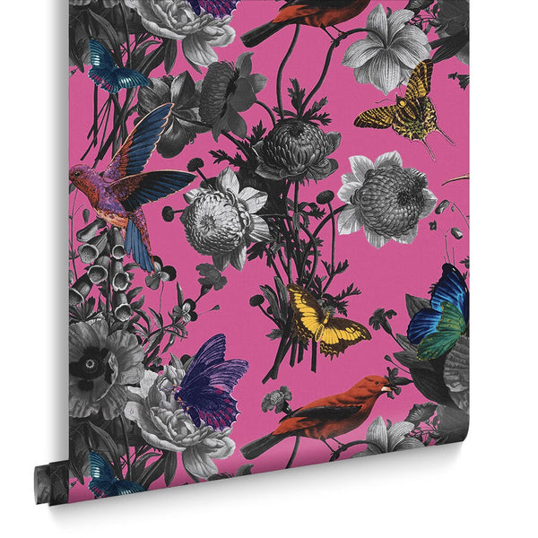 Bonita Birds and Butterflies Fuchsia Wallcovering