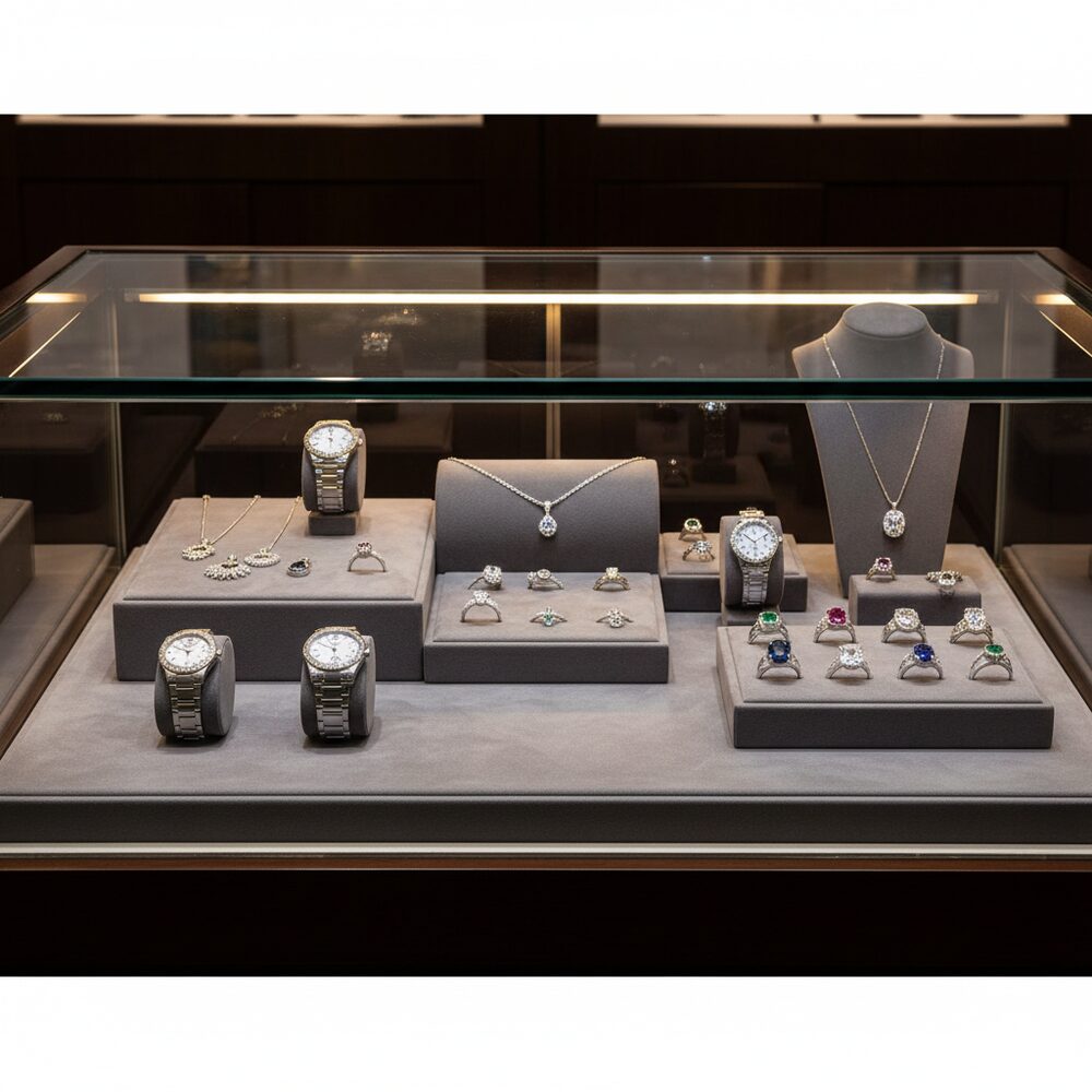 Jewelry display case in DWCC-100000-Per Yard Wallcovering with Backing