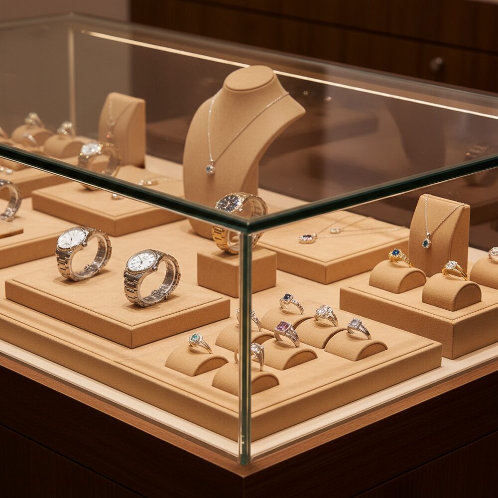 Jewelry display case in DWCC-100400-Per Yard Wallcovering with Backing