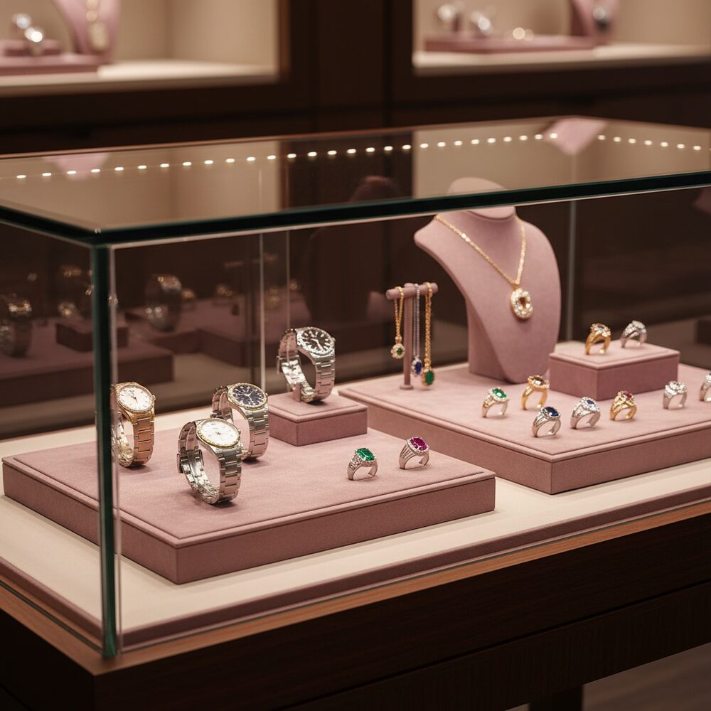 Jewelry display case in DWCC-100600-Per Yard Wallcovering with Backing