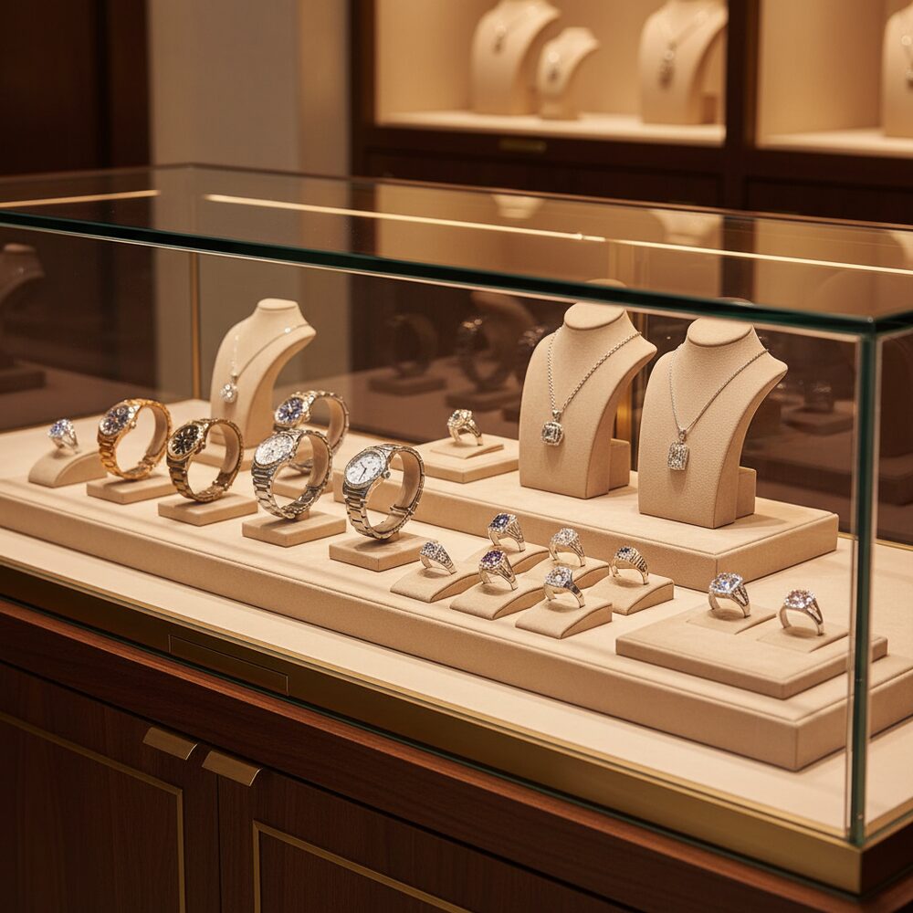 Jewelry display case in DWCC-101200-Per Yard Wallcovering with Backing