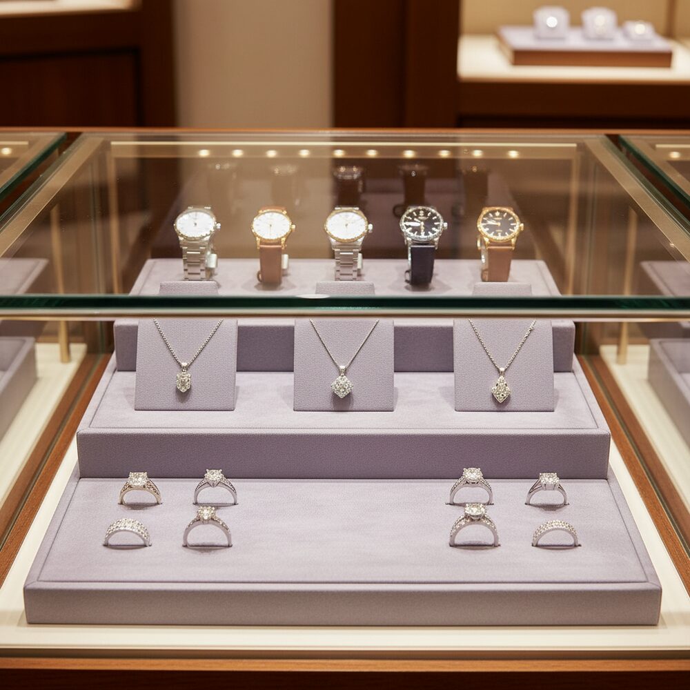 Jewelry display case in DWCC-102200-Per Yard Wallcovering with Backing
