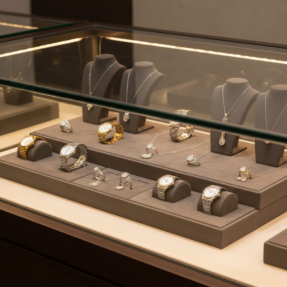 Jewelry display case in DWCC-103400-Per Yard Wallcovering with Backing