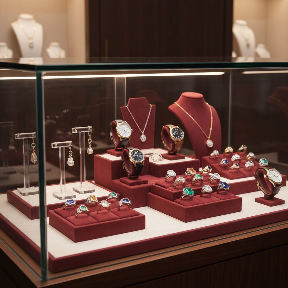 Jewelry display case in DWCC-104000-Per Yard Wallcovering with Backing