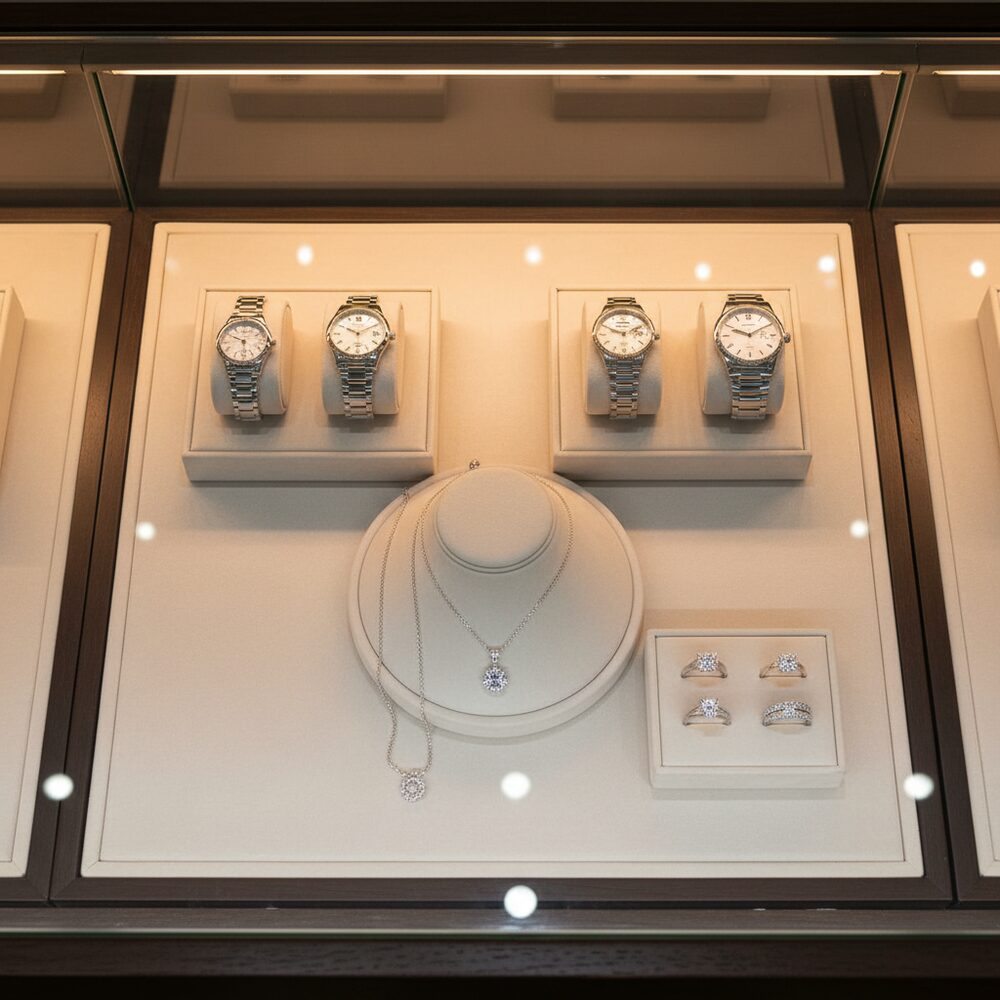 Jewelry display case in DWCC-104800-Per Yard Wallcovering with Backing