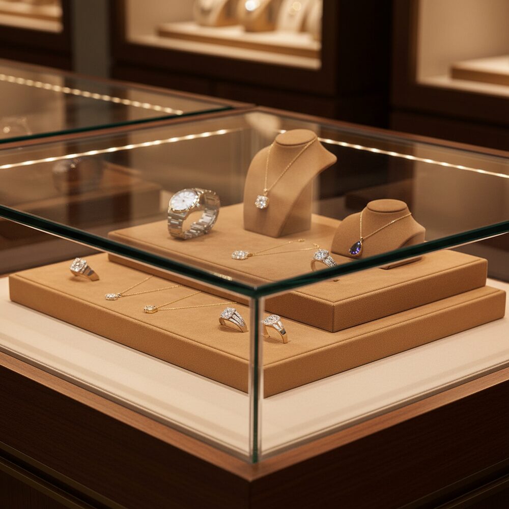 Jewelry display case in DWCC-106200-Per Yard Wallcovering with Backing