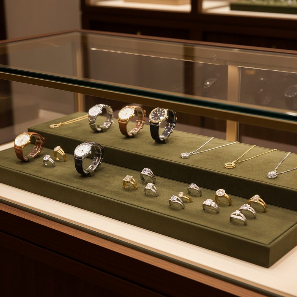 Jewelry display case in DWCC-107200-Per Yard Wallcovering with Backing