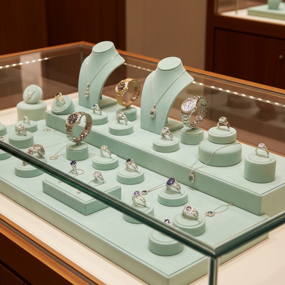 Jewelry display case in DWCC-107800-Per Yard Wallcovering with Backing