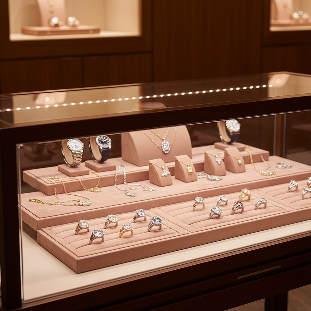 Jewelry display case in DWCC-108200-Per Yard Wallcovering with Backing
