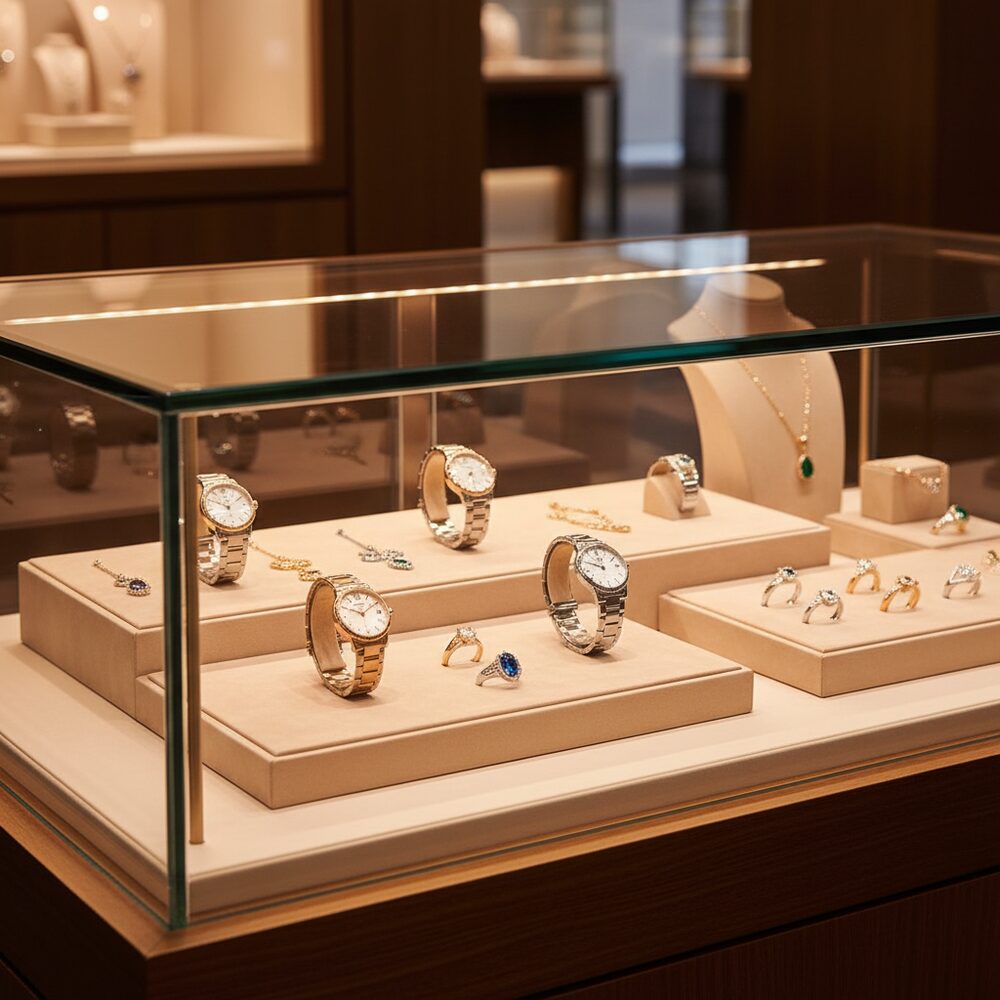 Jewelry display case in DWCC-108400-Per Yard Wallcovering with Backing