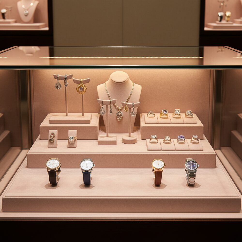 Jewelry display case in DWCC-108600-Per Yard Wallcovering with Backing