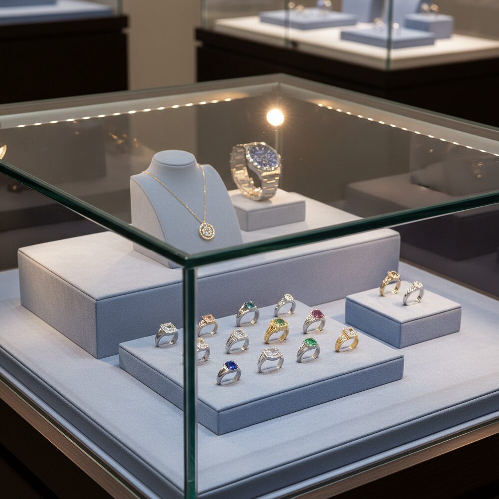 Jewelry display case in DWCC-109000-Per Yard Wallcovering with Backing