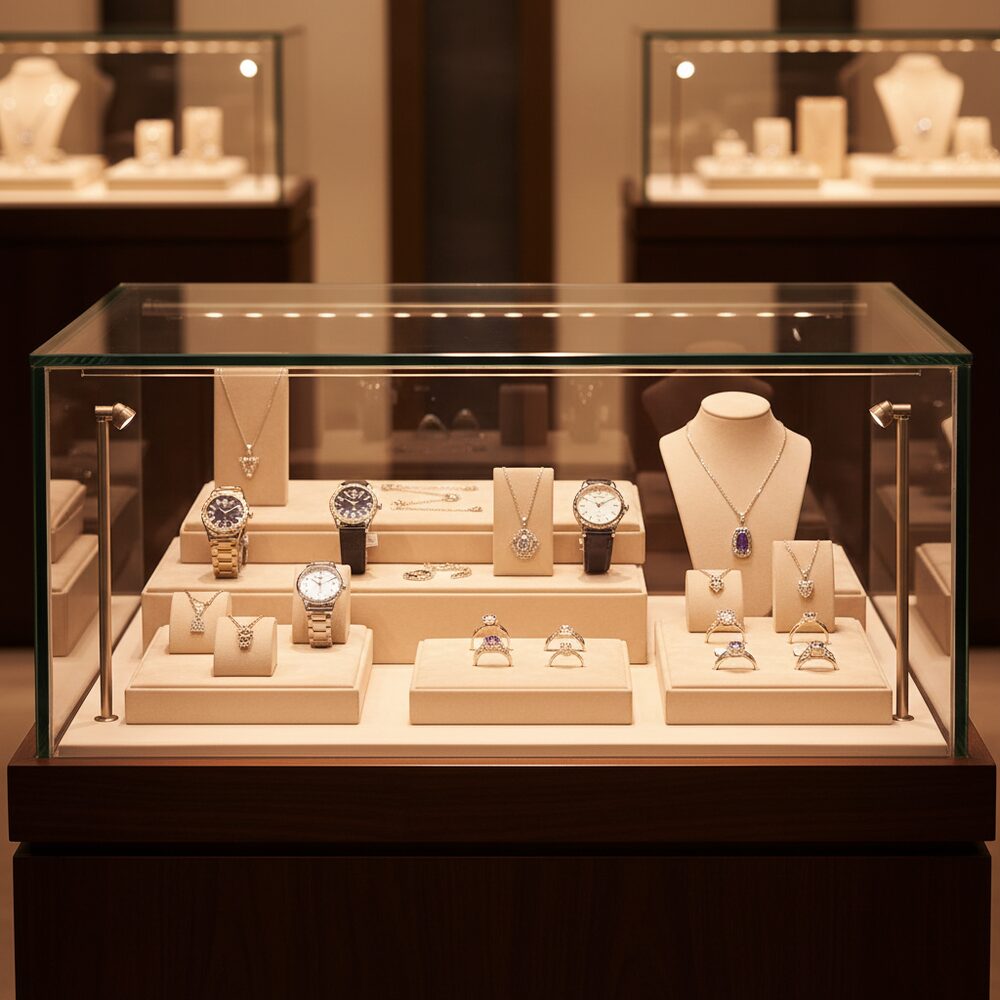 Jewelry display case in DWCC-109600-Per Yard Wallcovering with Backing